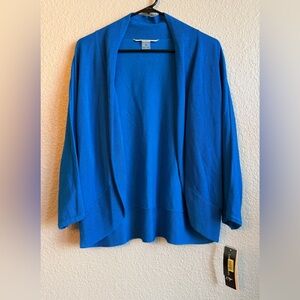 Peter Nygard Blue Open Front Knit Cardigan Sweater 1X Lightweight Statement